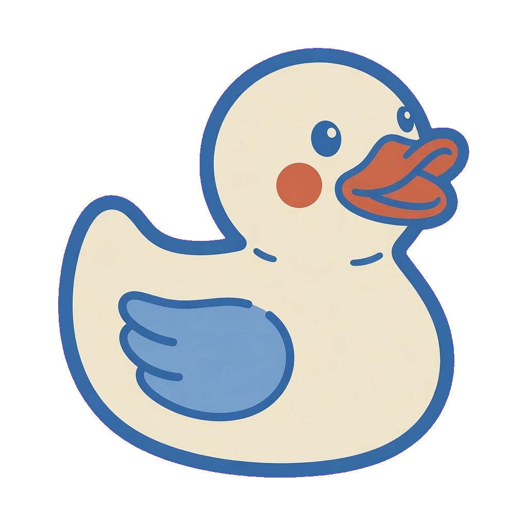 Painted cream duck with a blue outline, a blue wing, a peach cheek, and an orange bill